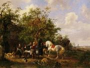 Compagny with horses and dogs at an inn Wouterus Verschuur